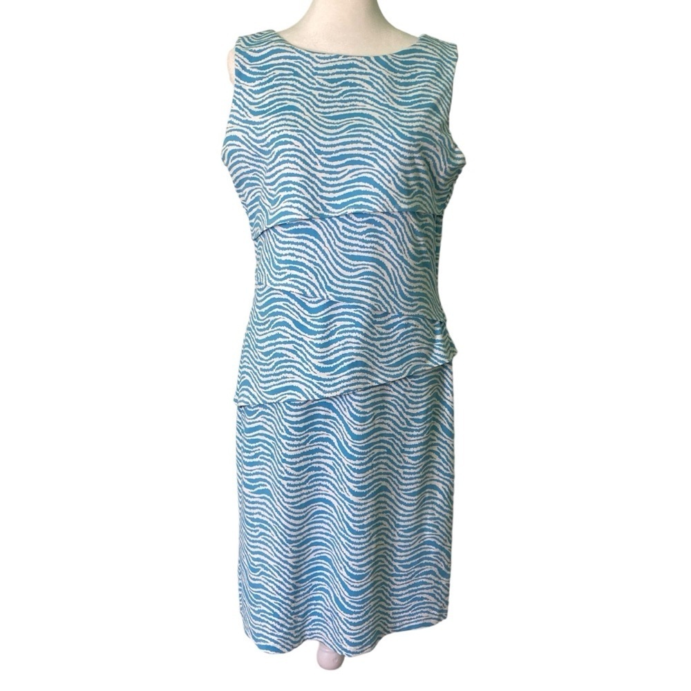 J. McLaughlin Nicola Catalina Cloth Sheath Dress Aqua Blue‎ Wave Print (Size M)